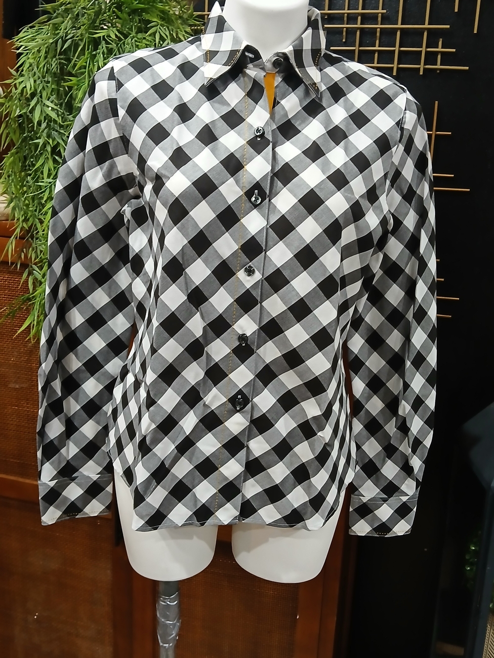 Foxcroft Black and White Gingham Button-Down Shirt